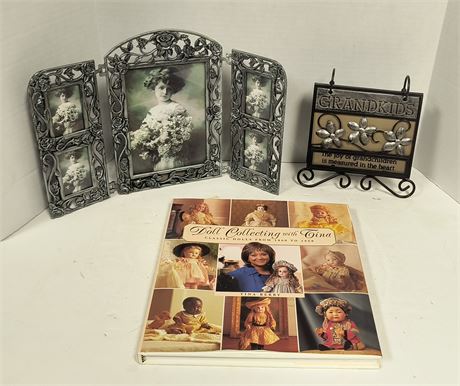 Metal Picture Frame & Doll Collecting With Tina Book & Grandkids Small Display