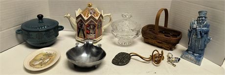 Prohibition Statue & Longaberger Basket & Catherine Howard Tea Pot & Misc.