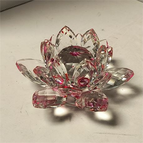 Crystal Lotus With Red Glass Orb