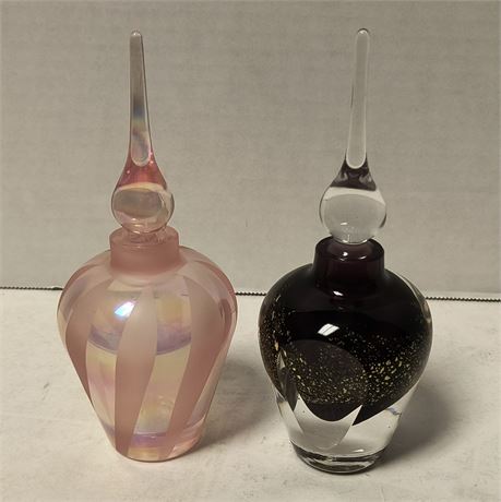 2 Perfume Bottle With Stoppers. One Stopper Is Glued In  Bottle