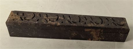 Carved Incense Burner Box. Leaf Design Hinged Lid.