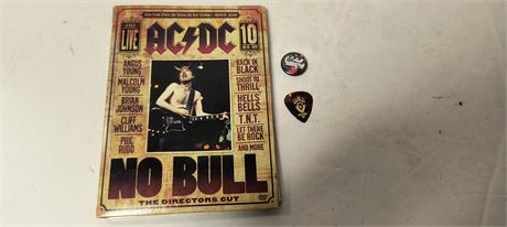 ACDC Concert DVD & Judaist Priest Button & ACDC Collectible CD & Guitar Pick