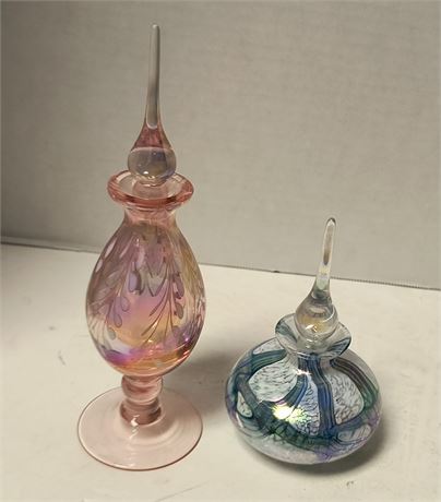 2 Perfume Bottles With Stoppers. One Is Glued In Bottle