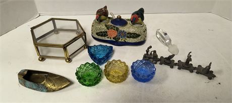 Japanese Pecking Hens Salt & Pepper & Condiment & Brass Shoe Ashtray & Misc.