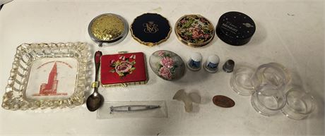 Terminal Tower Ashtray & Mirror Compacts & Porcelain Egg & Misc. Items