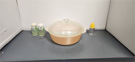 Fire King Casserole Dish With Lid & Misc. Salt & Pepper Shakers