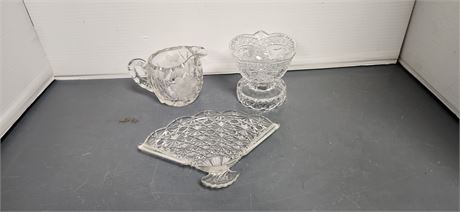 Clear Cut Lead Crystal Creamer Pitcher & Misc. Clear Glassware