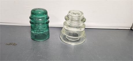 Vintage Glass Insulator's. Green One Has Chip In It