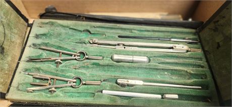 Vintage Drafting Set & Folding Ruler