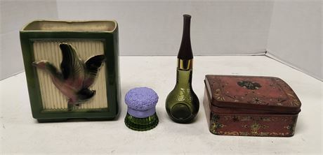 Avon Perfume & Vintage Planter & Vintage Tin