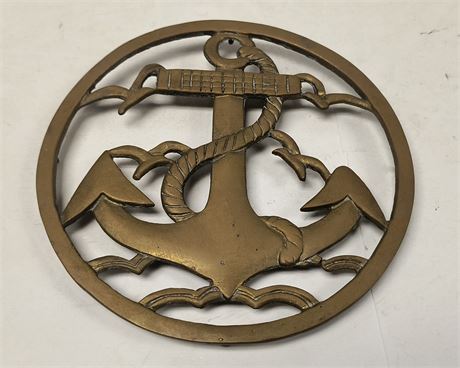 Vintage Brass Trivet Nautical Rope Seagulls Waves