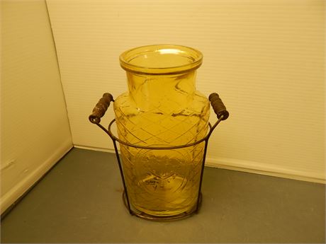 Glass Bottle/Vase With Metal Stand