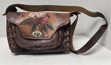 Vintage Leather Stine Purse With Cardinal
