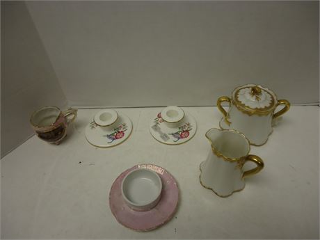 Wedgewood Candlesticks & Haviland & Co Sugar Bowl & Misc. Collectibles