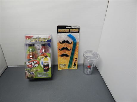 Mustache Straws & Bottle Top Drink Tops & Red Cross Drink Cup