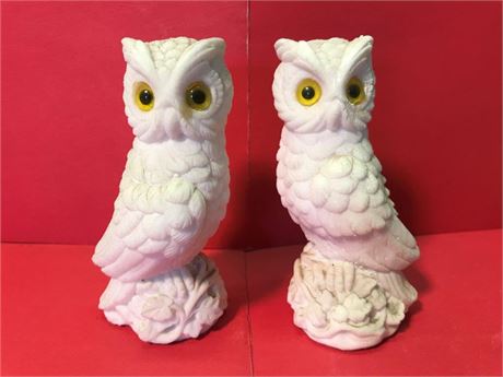 Vintage Italy Alabaster Salt Stone Owls