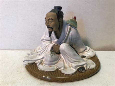 MudMan Seated Man with Lotus Flower Pottery