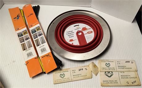 Collapsible Splatter Guard & Magnetic Picture Hangers & Multi Purpose Cords
