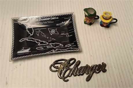 Charger Emblem & Eastern Steamship Lines Tray & Mad Hatter & Peter Pan Items