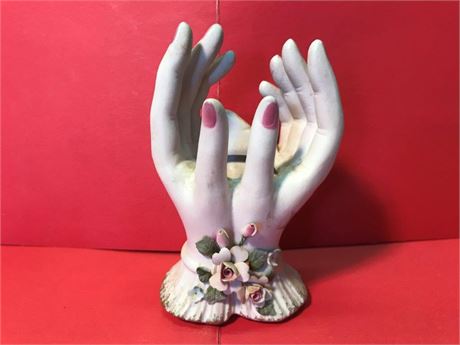 Lefton China Bisque Ladies Hands 5" Bud Vase Hand Painted Vintage #1790 Japan
