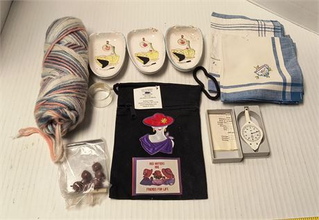 Vintage Curvimeter & Red Hat Pin & Linens & Misc.