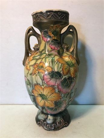 Vintage Japanese Satsuma Victorian Melon Shape Floral Vase 1920's