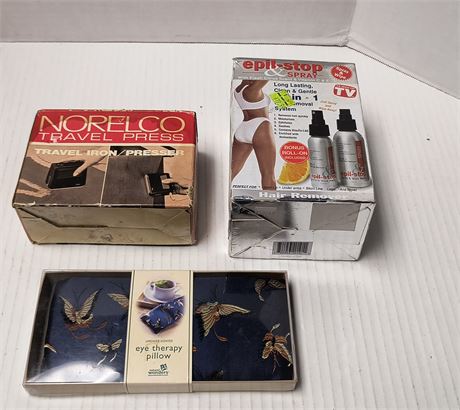 Norelco Travel Press & Epil-Stop Spray & Eye Therapy Pillow