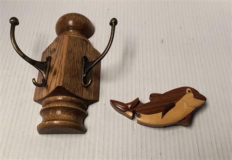 Wood Wall Coat Hook & Wood Shark