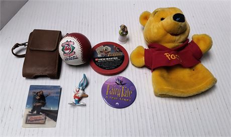 Winnie The Pooh Hand Puppet & Cleveland Indians Baseball & Misc. Items