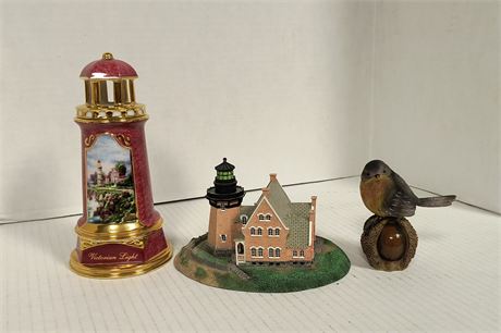 Thomas Kinkade Lighthouse & Danbury Mint Lighthouse & Misc.. Bird Statue