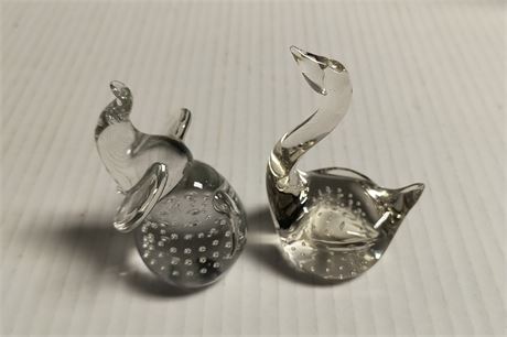 Clear Glass Elephant & Giraffe Paper Weight
