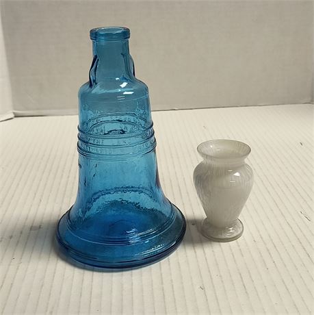 Small Glass Vase & Glass Bell Bottle