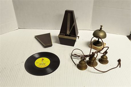Seth Thomas Metronome & Counter Brass Bell & Vintage Brass Door Bells & Record