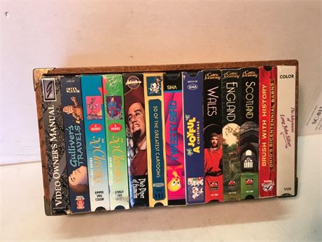 Vintage Cal Oak Wood Box Collection with VHS's