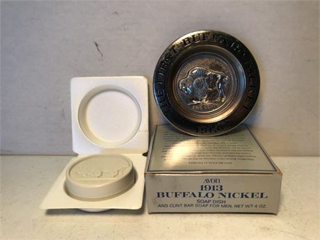 Avon 1913 Buffalo Nickel Soap Dish & Soap