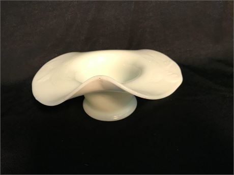 Fenton Milk Glass Bluebirds Swirl Bowl