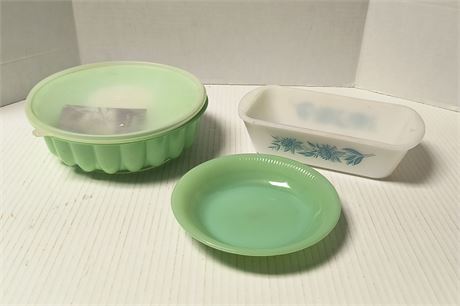 Fire King Bowl & Loaf Pan & Jel-A-Ring