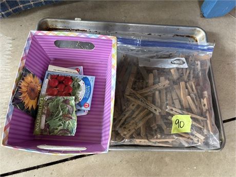 Misc Lot, Clothes Pins, Seeds