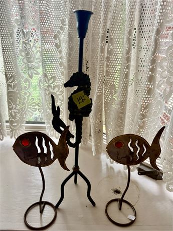Seahorse Candle Holder, Metal Fish