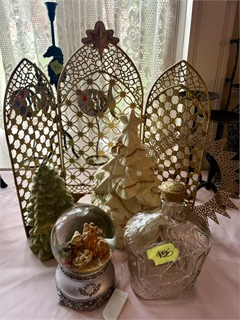 Holiday Decor, Gold Screen, Ceramic Tree, Snow Globe