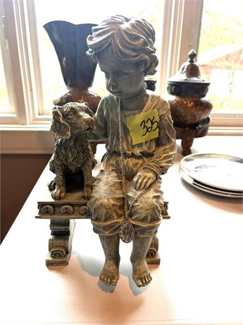 Girl with Dog Statue