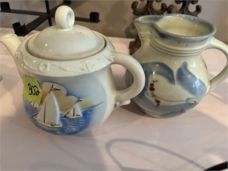 Vintage Porcelier Tea Pot, Hand Painted Pitcher