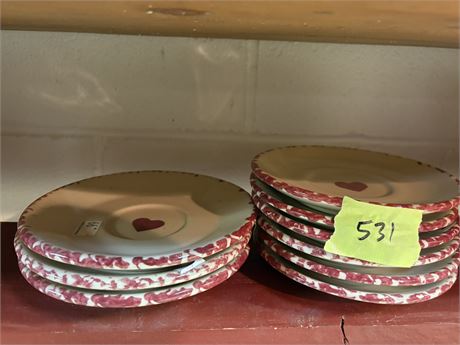 Henn Workshops Red Heart Speckled Pottery Plates