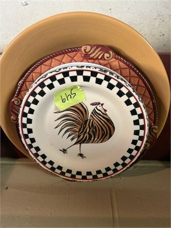 Henn Pottery Bowl, Rooster Plates