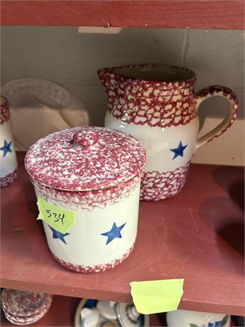 Henn Workshops Red Americana Speckled Crock and Pitcher