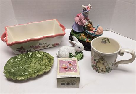 Lot Of Glassware. Bunny Statue Has Been Broken &  Repaired