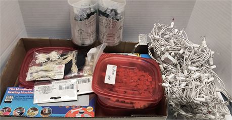 Various Christmas Lights & Misc. Craft Items & Handheld Sewing Machine