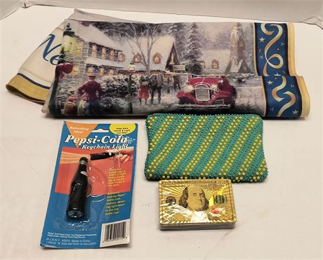 Pepsi-Cola Keychain & Playing Cards & Vintage Purse & Vintage Linens
