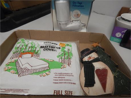 Full Size Mattress Cover & Brita Faucet Filtration System & Snowman Decoration