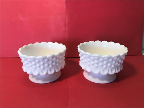 2 Fenton Hobnail Milk Glass Candleholders